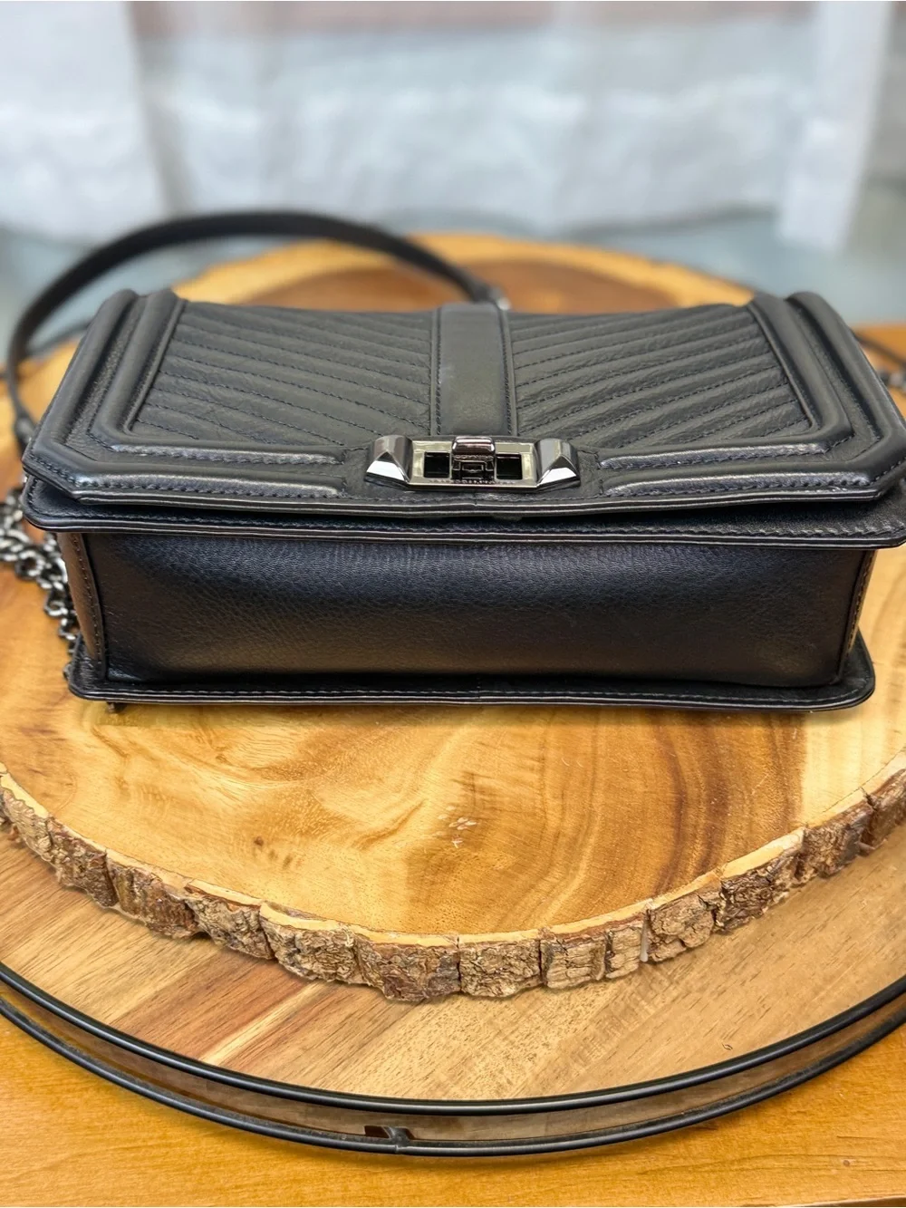 Rebecca Minkoff Love Black Chevron Leather Crossbody Gun Metal HW Like New